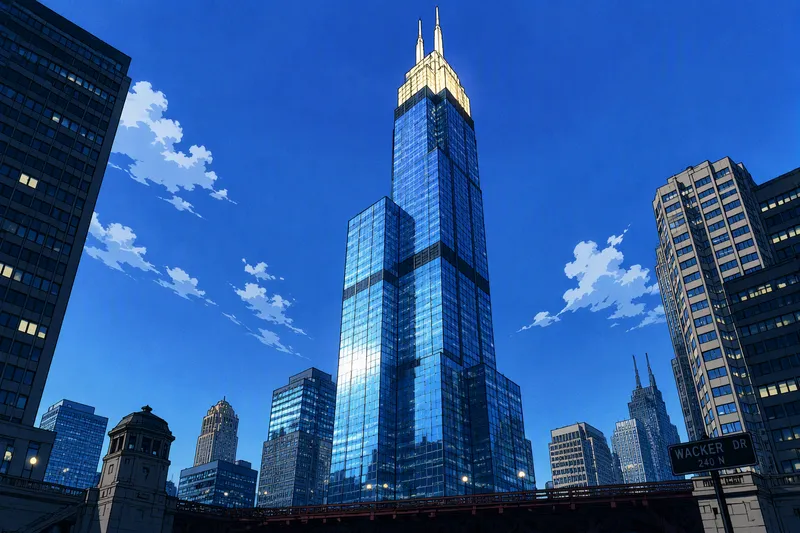 311 South Wacker -pilvenpiirtäjä Chicagon taivasta vasten