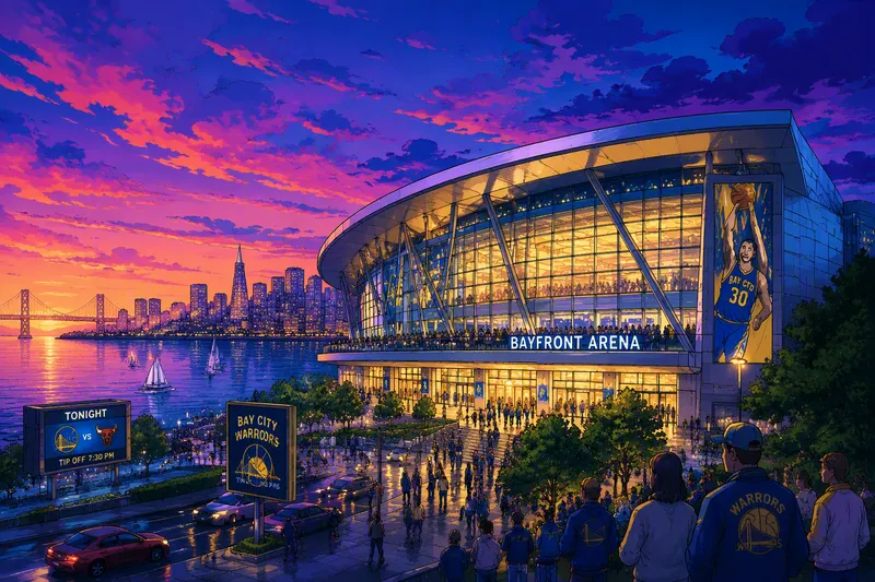 Moderni areena iltahämärässä Biscayne Bayn rannalla Moderni areena iltahämärässä Biscayne Bayn rannalla