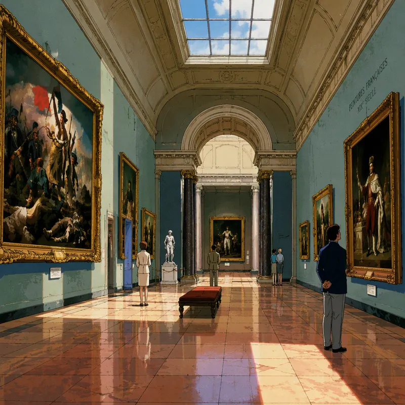Taidegallerian sisätilat ja klassisia maalauksia