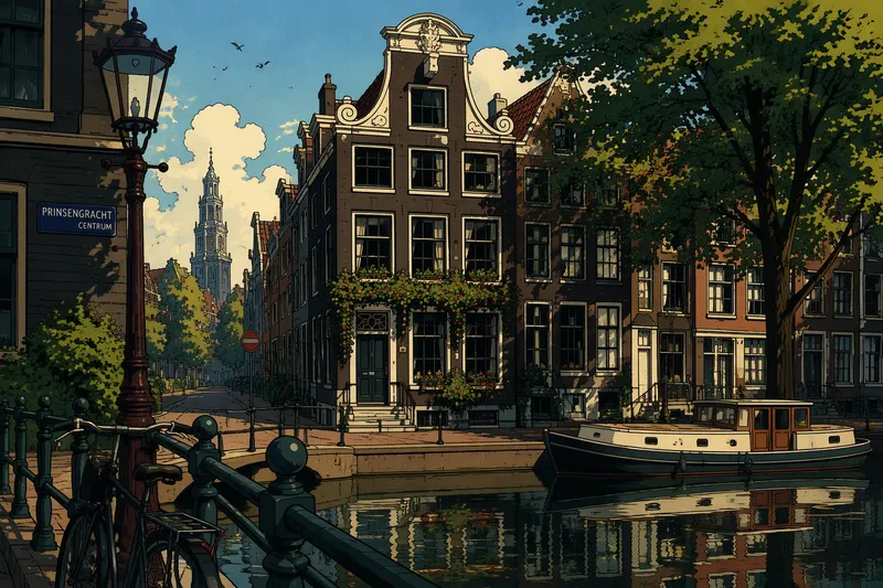 Historiallinen kanavatalo Amsterdamissa heijastuksineen