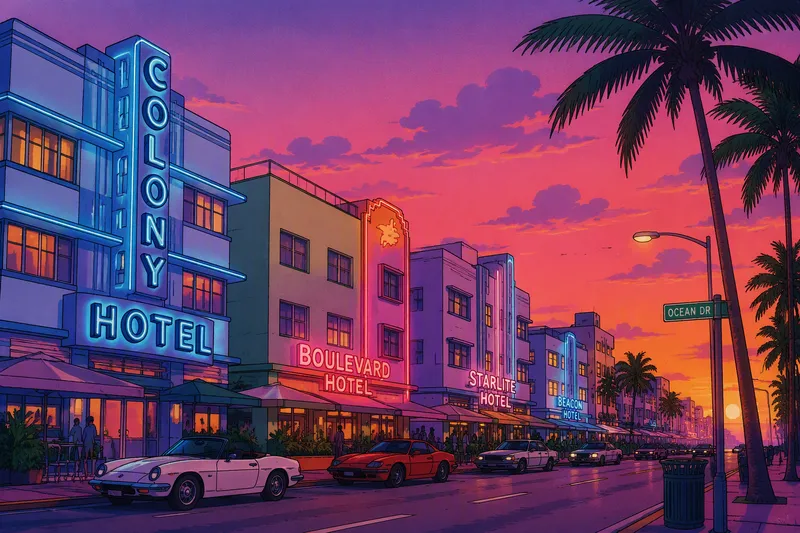 Art Deco -rakennuksia Miami Beachin Ocean Drivella Art Deco -rakennuksia Miami Beachin Ocean Drivella