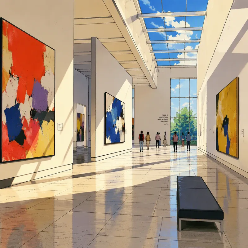 Valoisa ja moderni taidegalleria täynnä taideteoksia Valoisa ja moderni taidegalleria täynnä taideteoksia
