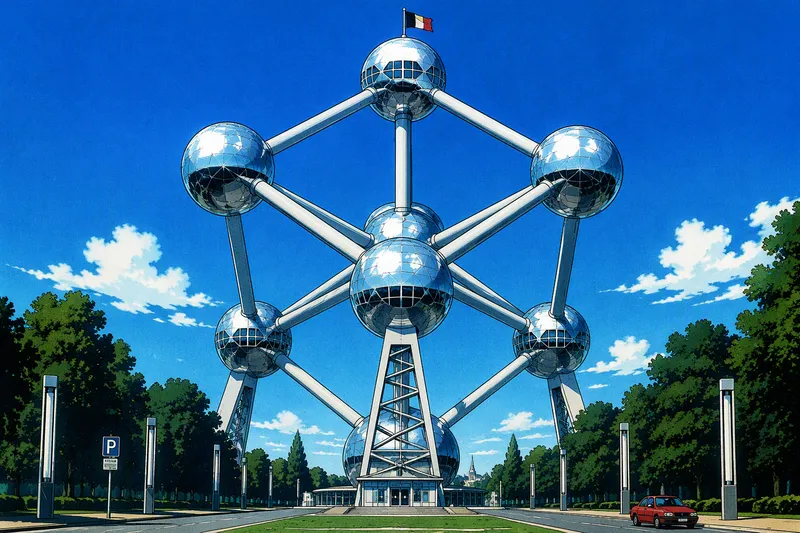 Atomium-rakennus Brysselin taivasta vasten Atomium-rakennus Brysselin taivasta vasten