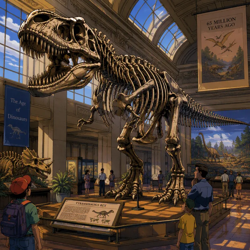 Dinosauruksen luuranko näytteillä museon galleriassa Dinosauruksen luuranko näytteillä museon galleriassa