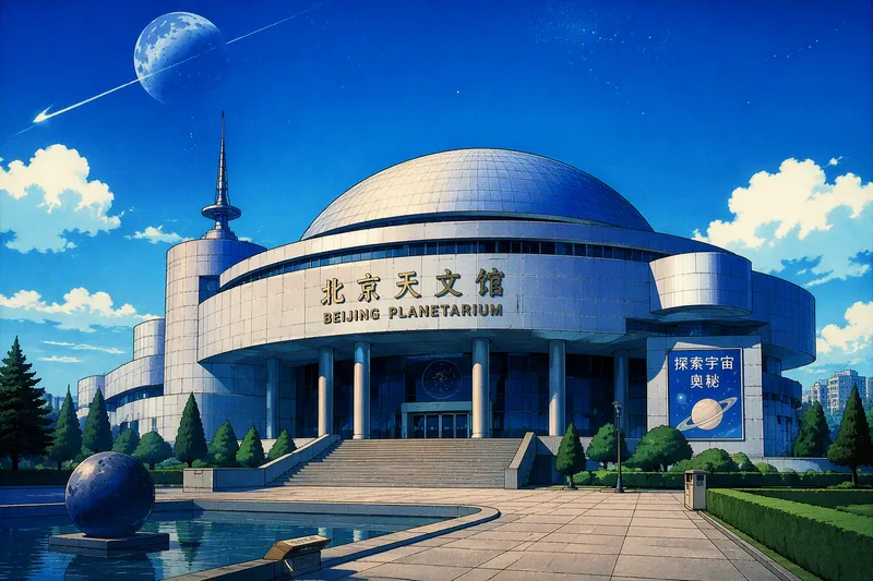 Pekingin planetaarion moderni arkkitehtuuri kirkkaan taivaan alla Pekingin planetaarion moderni arkkitehtuuri kirkkaan taivaan alla