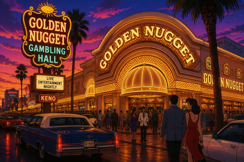 Binion's Gambling Hallin historiallinen julkisivu neonvaloineen Binion's Gambling Hallin historiallinen julkisivu neonvaloineen