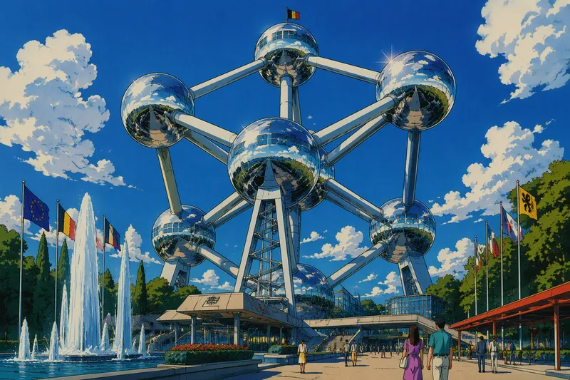 Atomium-rakennelma sinisen taivaan alla