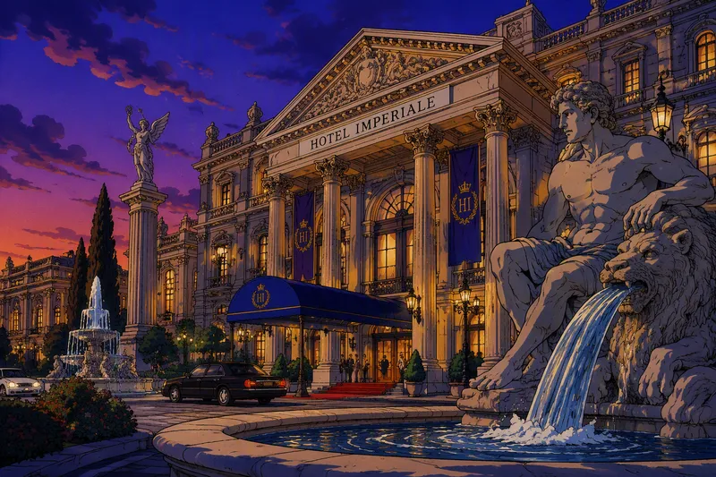 Caesars Palacen majesteettinen pääsisäänkäynti ja antiikin Rooman tyyliset patsaat