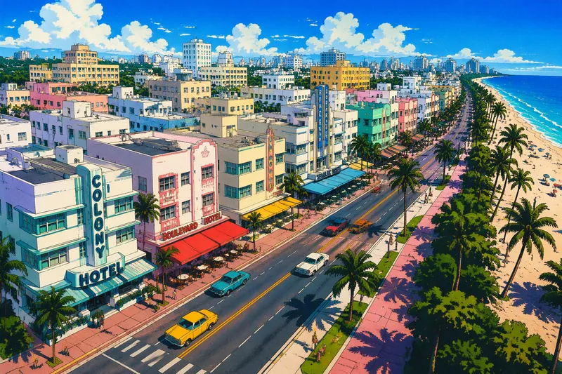 Art Deco -alueen historialliset rakennukset Miamissa