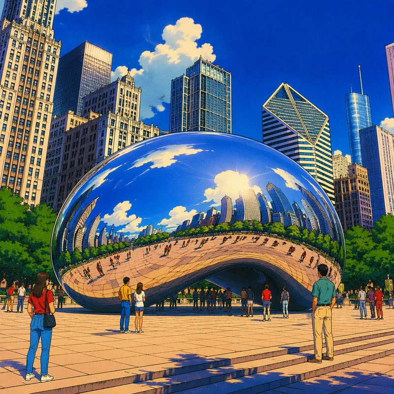 Kuuluisa Cloud Gate -veistos puistossa Kuuluisa Cloud Gate -veistos puistossa