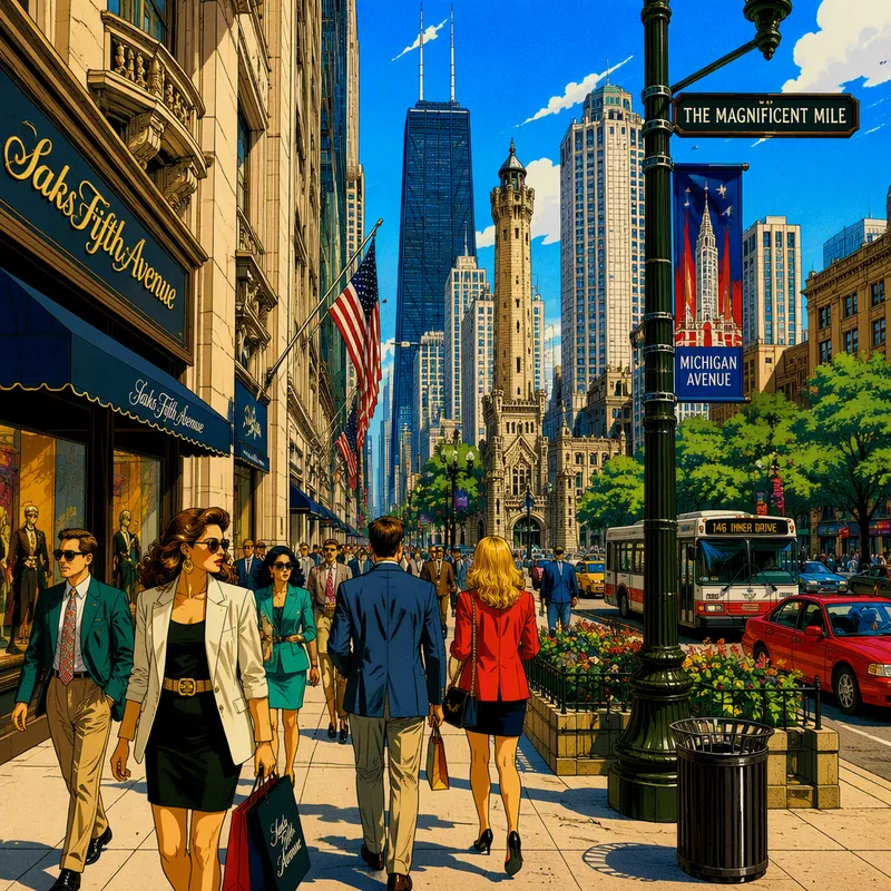 Magnificent Mile -ostoskatu täynnä elämää Magnificent Mile -ostoskatu täynnä elämää