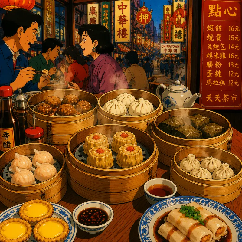 Höyryäviä dim sum -annoksia bambukoreissa