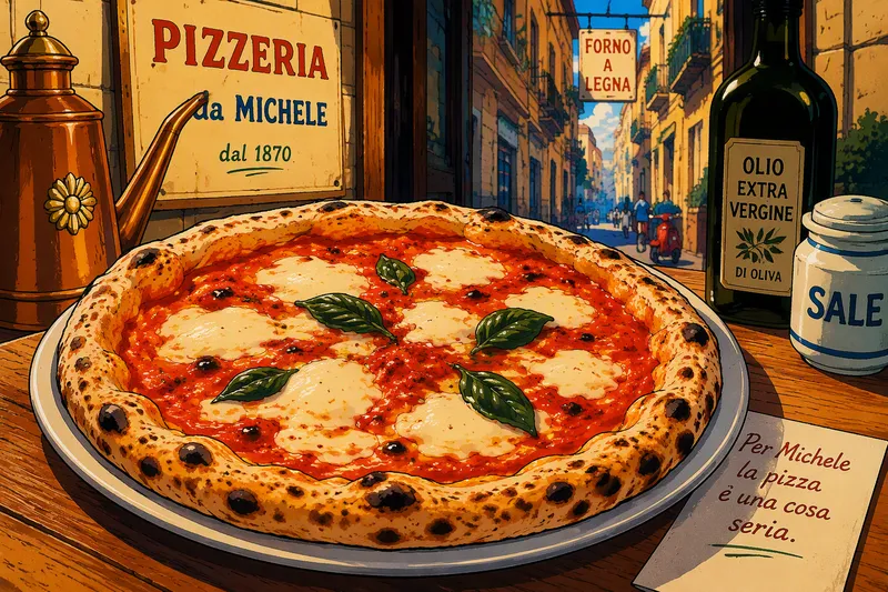 Perinteinen napolilainen pizza puisella pöydällä