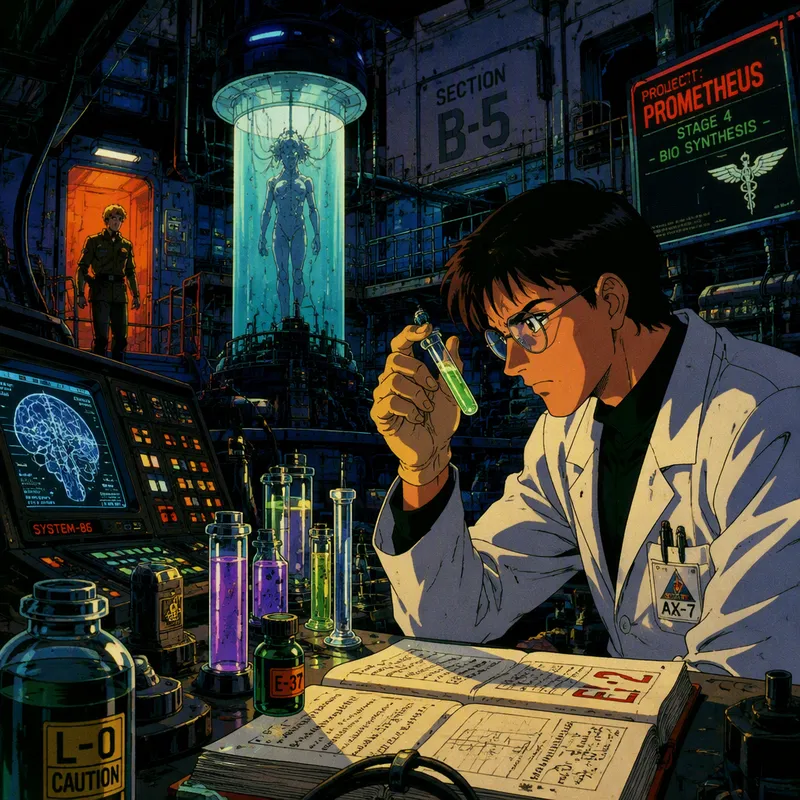 Futuristinen laboratorio täynnä teknologisia laitteita ja kokeita Futuristinen laboratorio täynnä teknologisia laitteita ja kokeita