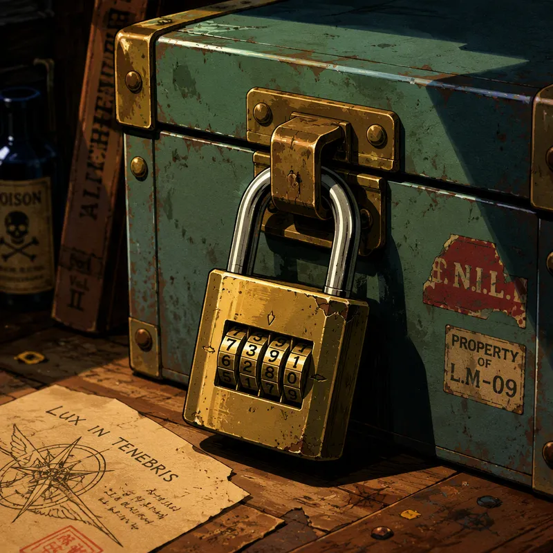 Numerolukko ja metallinen laatikko puisella pöydällä Numerolukko ja metallinen laatikko puisella pöydällä