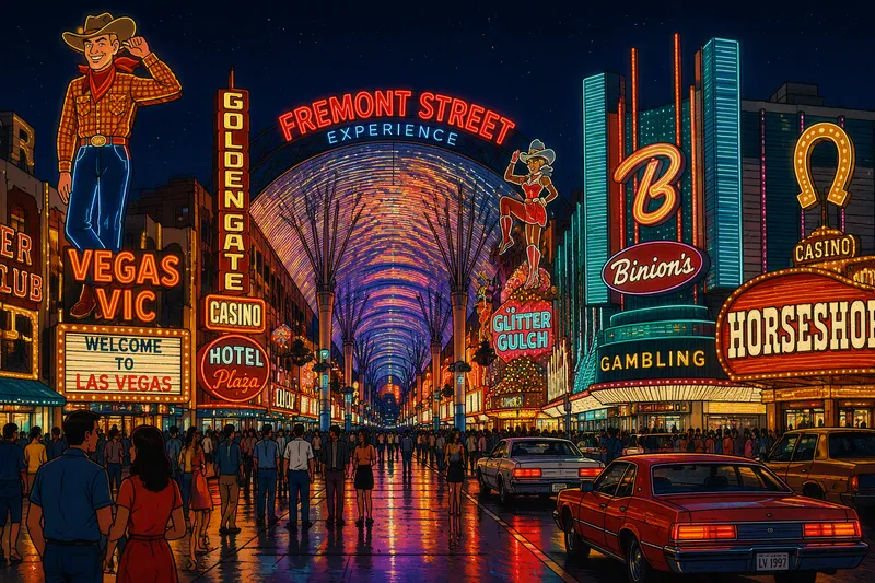 Las Vegasin keskustan valaistu katu yöllä