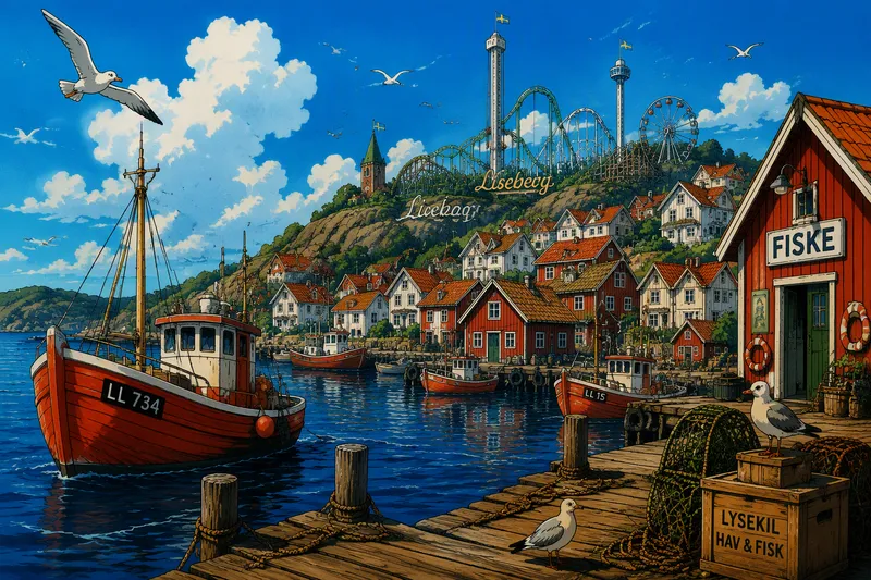 Kalastajakylän idyllinen rantamaisema veneineen Kalastajakylän idyllinen rantamaisema veneineen
