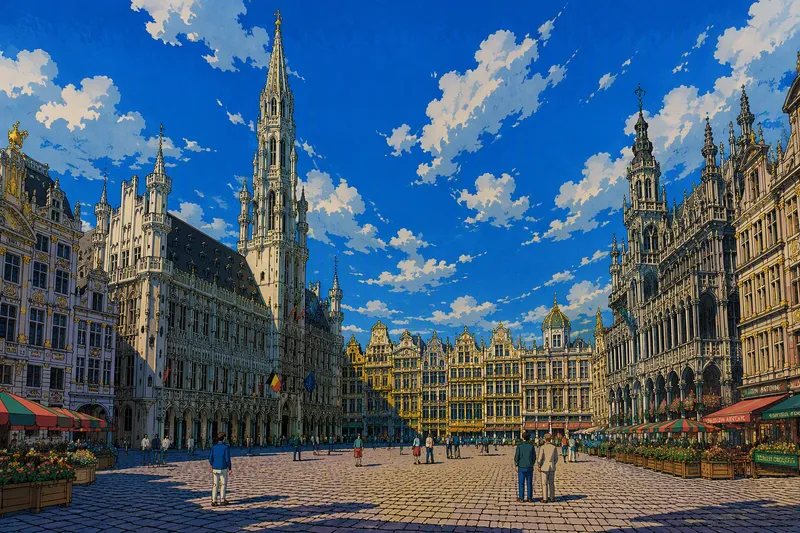 Historiallinen Grand-Place aukiota ympäröivine rakennuksineen