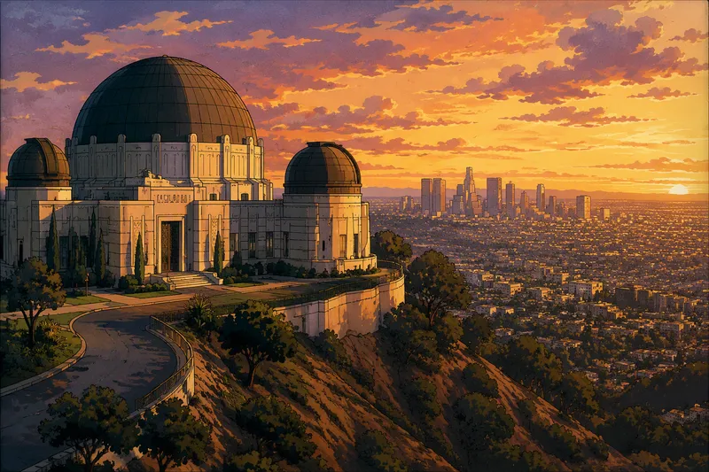 Griffith Observatory kukkulalla auringonlaskun aikaan Griffith Observatory kukkulalla auringonlaskun aikaan