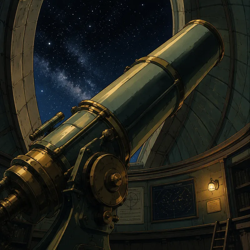 Suuri historiallinen teleskooppi observatorion kupolin alla Suuri historiallinen teleskooppi observatorion kupolin alla