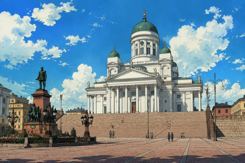 Helsingin tuomiokirkko kohoaa majesteettisena Senaatintorin yllä Helsingin tuomiokirkko kohoaa majesteettisena Senaatintorin yllä