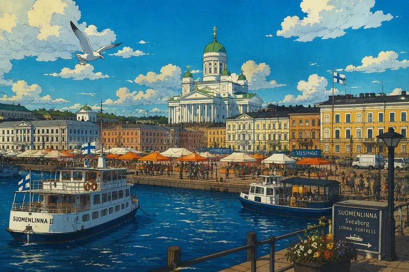 Helsingin Kauppatori ja satama-alue meren rannalla Helsingin Kauppatori ja satama-alue meren rannalla