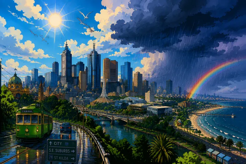 Melbournen kaupunkimaisema ja vaihteleva sää Melbournen kaupunkimaisema ja vaihteleva sää