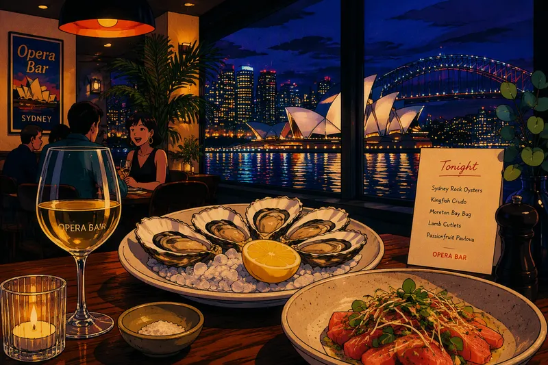 Moderni ravintola Sydneyssä kaupungin valoilla Moderni ravintola Sydneyssä kaupungin valoilla