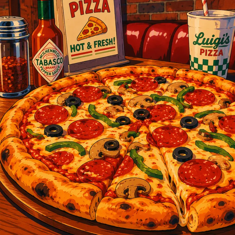 Tuore pizza ravintolan pöydässä