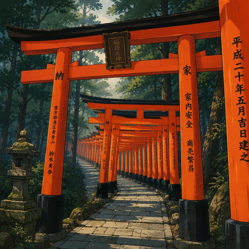 Oransseja torii-portteja metsäisellä polulla Oransseja torii-portteja metsäisellä polulla