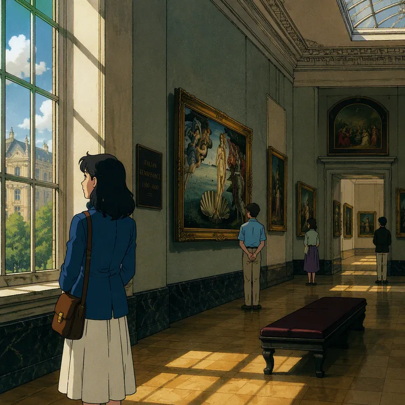 Museon galleriatila täynnä taideteoksia