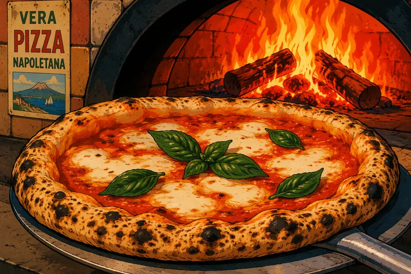 Perinteinen napolilainen pizza puu-uunissa Perinteinen napolilainen pizza puu-uunissa