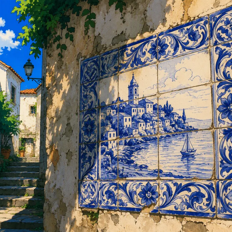 Perinteisiä portugalilaisia sinivalkoisia azulejo-laattoja Perinteisiä portugalilaisia sinivalkoisia azulejo-laattoja