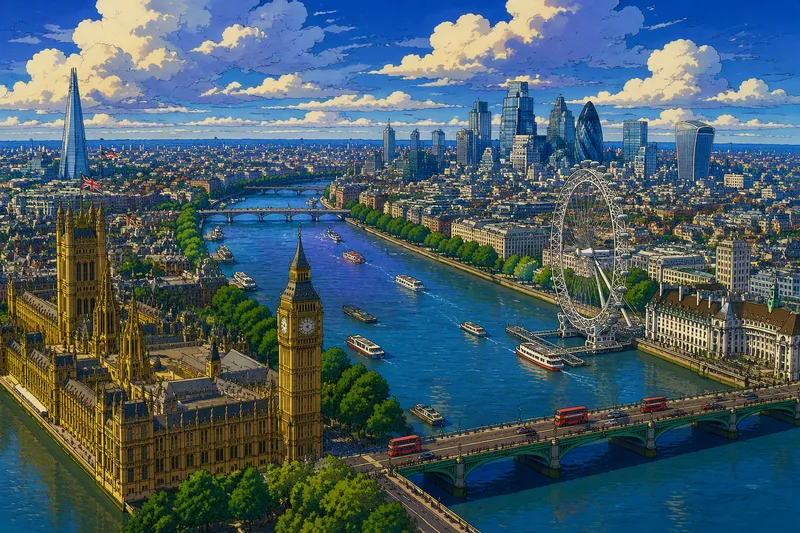 Lontoon kaupunkimaisema Thames-joen yläpuolelta kuvattuna Lontoon kaupunkimaisema Thames-joen yläpuolelta kuvattuna