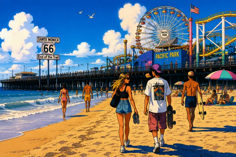 Santa Monica Beachin hiekkaranta ja kuuluisa laituri Santa Monica Beachin hiekkaranta ja kuuluisa laituri