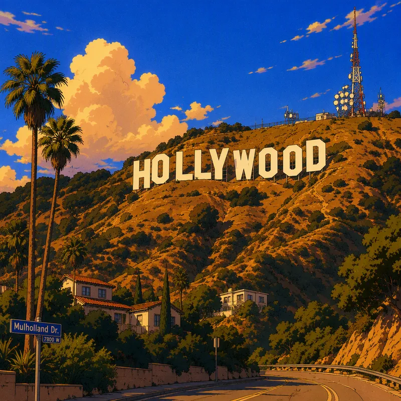 Hollywoodin kuuluisa kyltti kukkulalla Hollywoodin kuuluisa kyltti kukkulalla