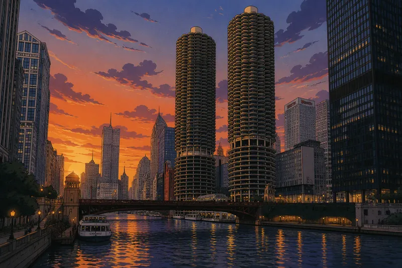 Marina Cityn tornit Chicago-joen rannalla