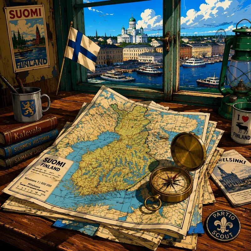 Vanhoja matkakarttoja ja kompassi puupöydällä Vanhoja matkakarttoja ja kompassi puupöydällä