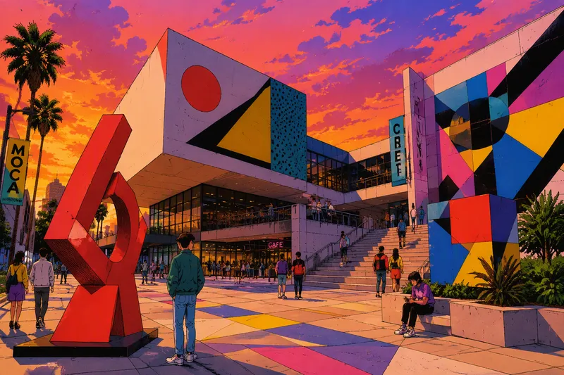 Modernia arkkitehtuuria ja katutaidetta Miami Design Districtin aukiolla Modernia arkkitehtuuria ja katutaidetta Miami Design Districtin aukiolla
