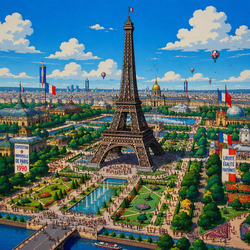 Yksityiskohtainen Eiffel-tornin pienoismalli puistoympäristössä