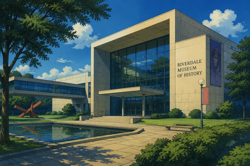 Moderni museorakennus vehreässä puistoympäristössä Moderni museorakennus vehreässä puistoympäristössä