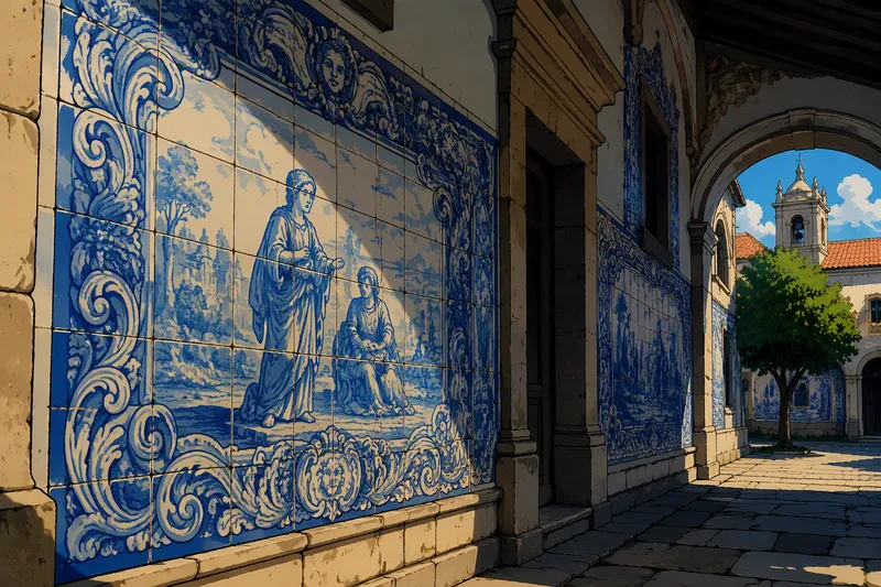 Perinteisiä portugalilaisia sini-valkoisia kaakeleita seinässä Perinteisiä portugalilaisia sini-valkoisia kaakeleita seinässä