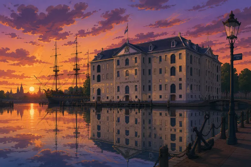 Merimuseon historiallinen rakennus heijastuu kanavan veteen Merimuseon historiallinen rakennus heijastuu kanavan veteen