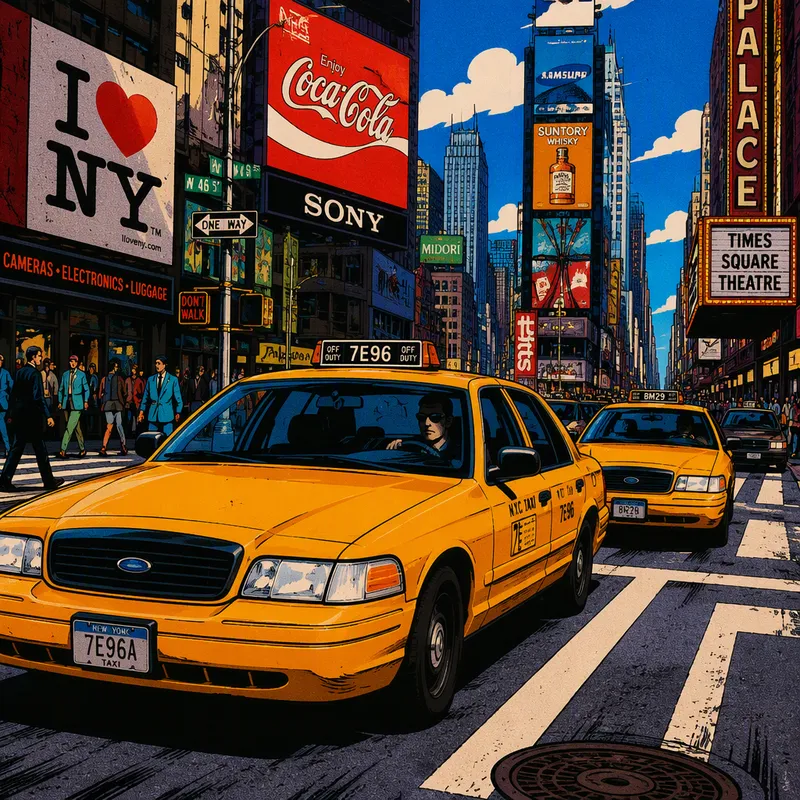 Keltaisia takseja ajamassa New Yorkin kadulla