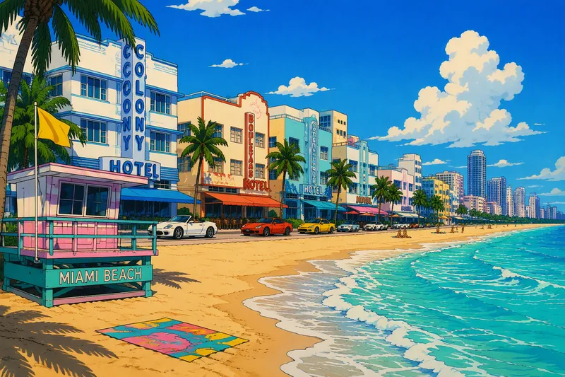 Hiekkaranta ja turkoosi meri Miami Beachilla