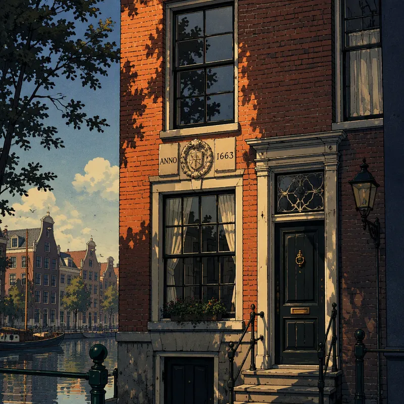 Historiallisen kanavatalon julkisivu Amsterdamissa