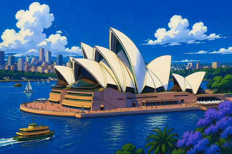 Sydneyn oopperatalo meren rannalla aurinkoisena päivänä Sydneyn oopperatalo meren rannalla aurinkoisena päivänä