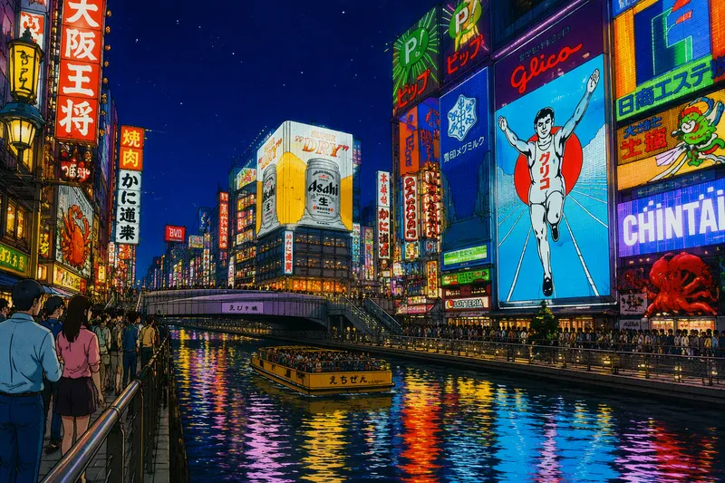Dotonborin kanava ja sen näyttävät neonvalot