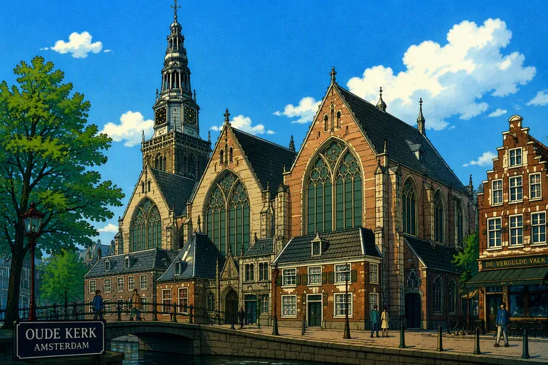 Oude Kerkin historiallinen kirkkorakennus Amsterdamissa Oude Kerkin historiallinen kirkkorakennus Amsterdamissa