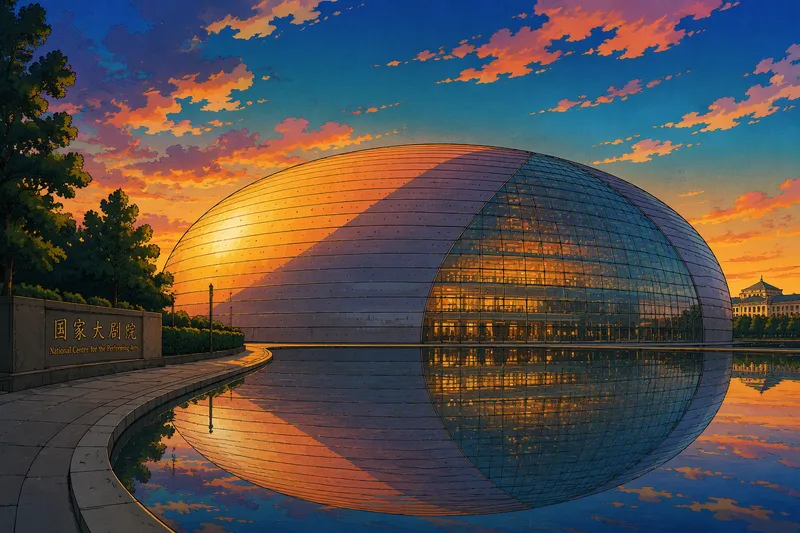 Kiinan kansallisoopperatalo modernina arkkitehtuurina